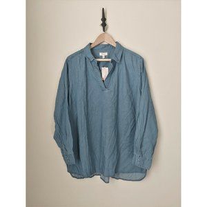 NWT Per Se Top- Blue Chambray Popover Shirt, Long Sleeved Tunic